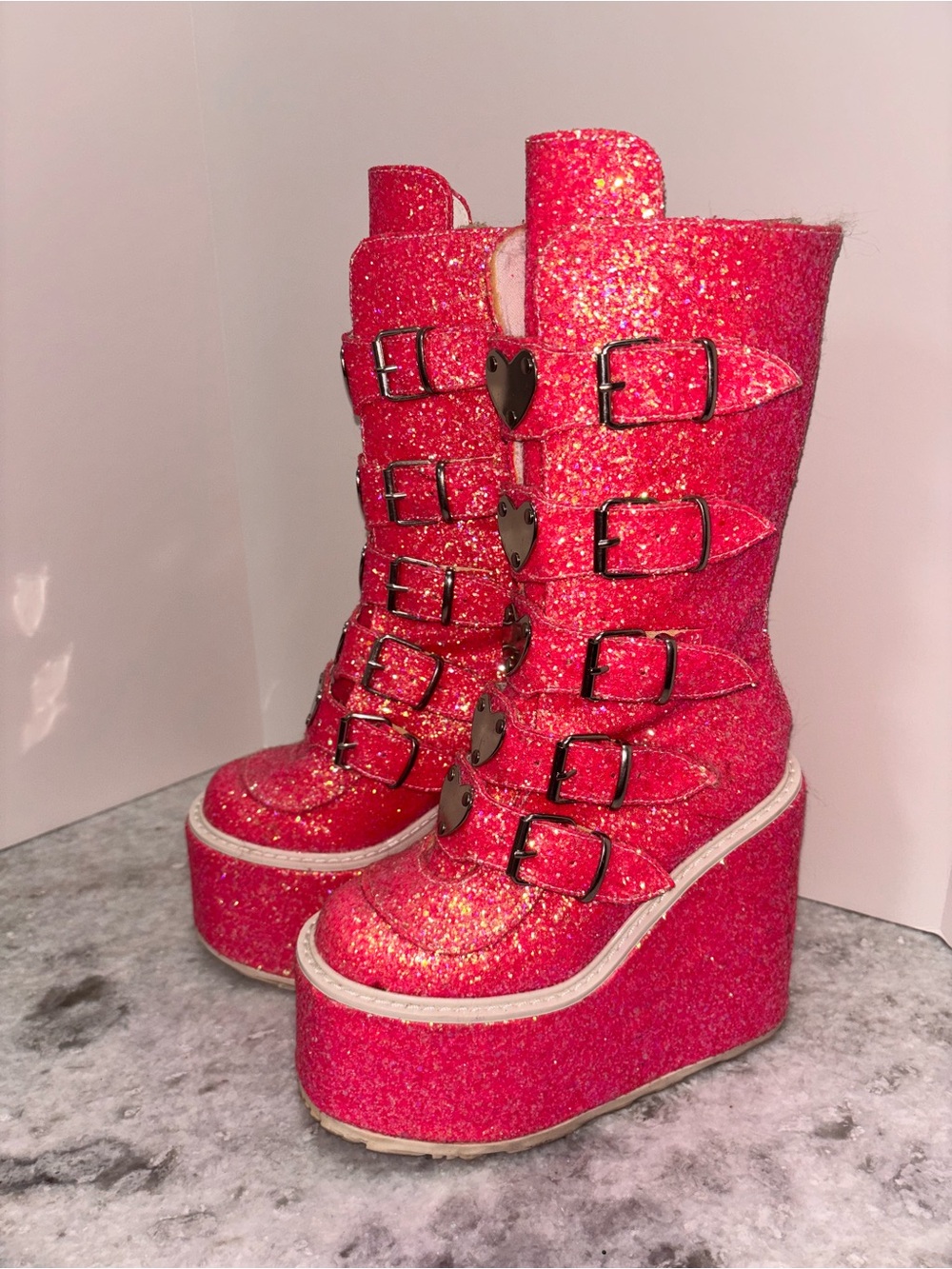 Demonia Swing-230G Boots Pink Glitter